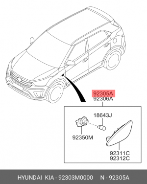 Повторитель поворота HYUNDAI Creta левый OE 92303M0000 HYUNDAI KIA