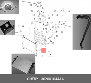 Радиатор CHERY Tiggo 8 Pro охлаждения двигателя OE 302001044AA CHERY