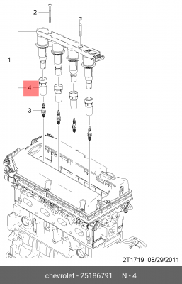 Наконечник CHEVROLET Aveo (11-) катушки зажигания OE 25186791 GENERAL MOTORS