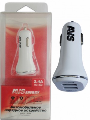 зарядное устройство автомобильное!usb порта 2,4а\ A78020S AVS