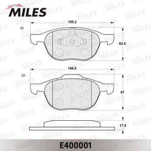 Колодки тормозные передние (без датчика) (Смесь Low-Metallic) FORD FOCUS II 04-/ E400001 MILES