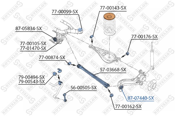 сайлентблок продол. рычага!\ BMW E36/E46 all 90> 87-07440-SX STELLOX