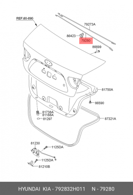 ТЯГА ПАНЕЛИ КРЫШКИ БАГАЖНИКА, СПОСОБ ИЗГОТОВЛЕНИЯ: ГИБКА 792832H011 HYUNDAI KIA