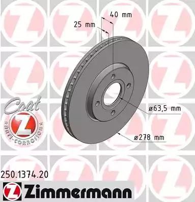 диск тормозной !перед. 278x25/40-4x108 \ Ford EcoSport 14> 250.1374.20 ZIMMERMANN