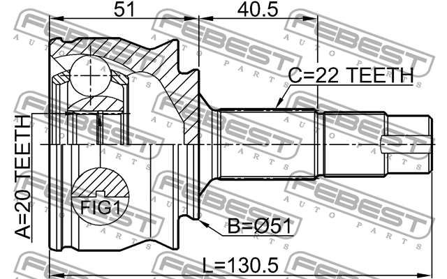 ШРУС наружный 20X51X22 1810-CORD FEBEST