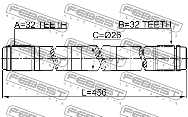 Полуось левая 32X456X32 HONDA CR-V RD1/RD2 1997-2001 0312-RD1LH 0312-RD1LH FEBEST
