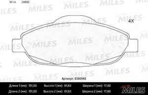 Колодки тормозные передние (Смесь CERAMIC серия PRO) PEUGEOT 308 07-/3008 09- (T E500145 MILES