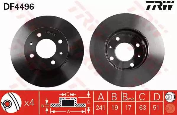 Диск тормозной передний HYUNDAI ACCENT II DF4496 DF4496 TRW