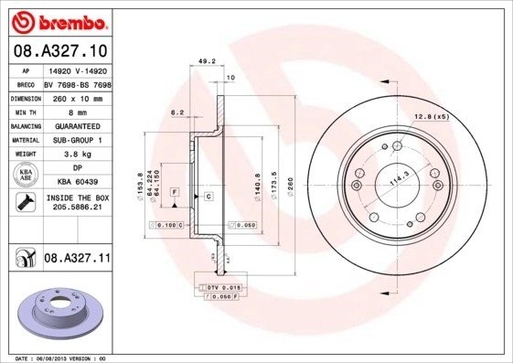 Диск тормозной Brembo Painted Disc 08.A327.11 08.A327.11 BREMBO