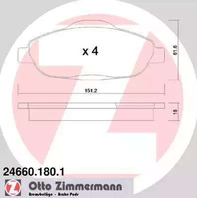 колодки дисковые !перед. 151x62x18 \ Peugeot 308 1.4/1.6 07> 24660.180.1 ZIMMERMANN