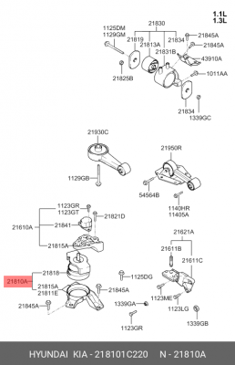 подушка ДВС правая!\ Hyundai Getz 1.3/1.6 02> 218101C220 MOBIS
