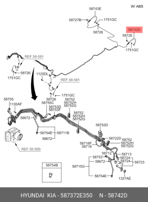 шланг тормозной задний левый! L351mm\ Hyundai Tucson 587372E350 HYUNDAI
