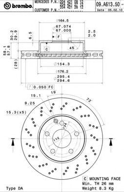 Диск тормозной перфорированный 09.A613.51 09.A613.51 BREMBO