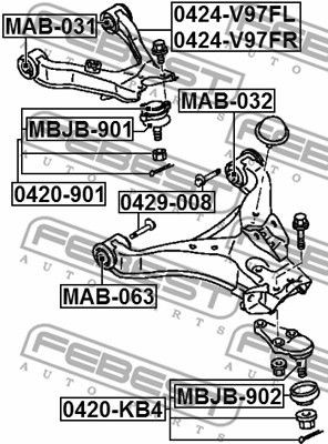 Болт с эксцентриком MITSUBISHI PAJERO III/MONTERO V65W/V75W 2000-2006 0429-008 0429-008 FEBEST
