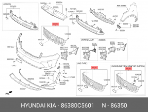 Облицовка радиатора KIA Sorento (18-) (AUTO CRUISE CONTROL - SMART) OE 86380C5601 HYUNDAI KIA
