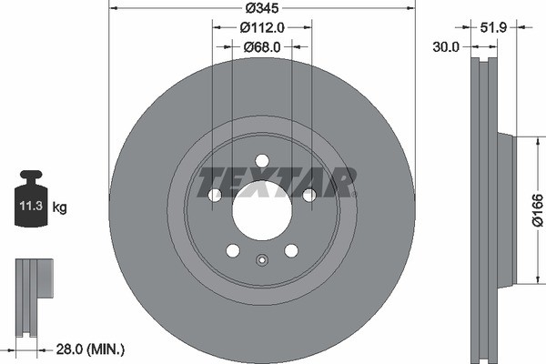 Диск тормозной AUDI A4,A6 передний (1шт.) TEXTAR 92229205 TEXTAR