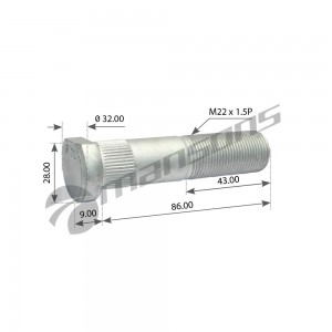 Шпилька колеса IVECO (M22х1.5х87) с шлицами MANSONS 700665 MANSONS