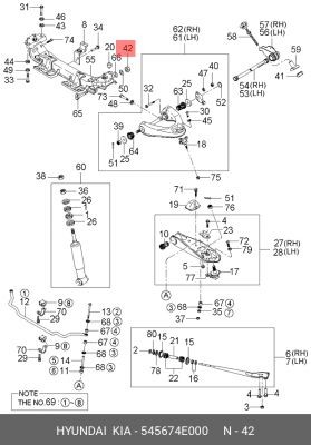 Гайка KIA Bongo 3 (06-) (2WD) болта сход-развала OE 545674E000 HYUNDAI KIA