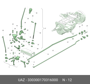 Тяга переключения передач задняя УАЗ-452(прав) ОАО УАЗ3303-00-1703160-00 330300170316000 UAZ UAZ