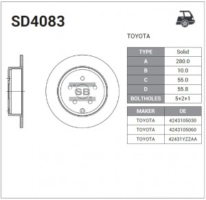 Диск тормозной TOYOTA Avensis (03-08) задний (1шт.) SANGSIN SD4083 SANGSIN