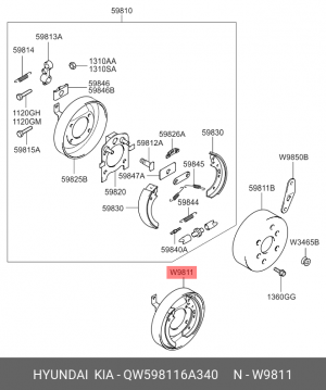 Барабан тормозной HYUNDAI HD120 дв.D6DA22 стояночного тормоза OE QW598116A340 HYUNDAI KIA