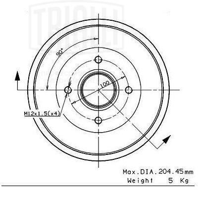 Барабан тормозной для а/м Lada X-Ray, Lada Vesta TRIALLI с подшипником d=203 TF 0101 TRIALLI