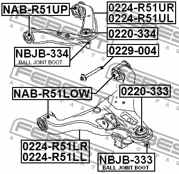 Болт с эксцентриком NISSAN PATHFINDER R51M 2005-2013 0229-004 0229-004 FEBEST