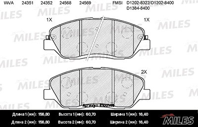 Колодки тормозные передние (без датчика) (Смесь Semi-Metallic) (HYUNDAI SANTA FE E100148 MILES