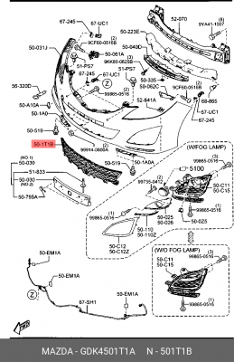 Решетка бампера MAZDA 6 переднего центральная OE GDK4501T1A MAZDA