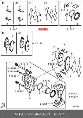 Пластина MITSUBISHI Outlander 3 (12-) колодок тормозных передних комплект OE 4605A383 MITSUBISHI