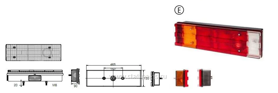 Фонарь задний MERCEDES Actros левый (525х140мм) кабель сзади ТЕХАВТОСВЕТ U0031-00L TEH AVTO SVET