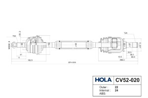 Привод для а/м ВАЗ 1118 (правый, длинный) "HOLA" CV52-020 HOLA