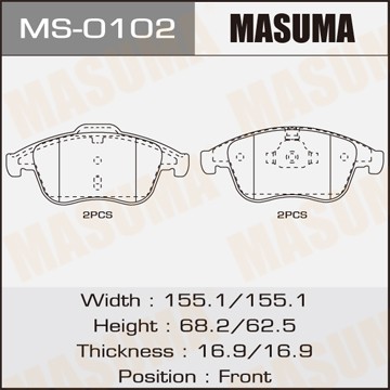 колодки дисковые! передние с антискрип.пластинами\ Renault Megane III 2.0/2.0DCi MS0102 MASUMA
