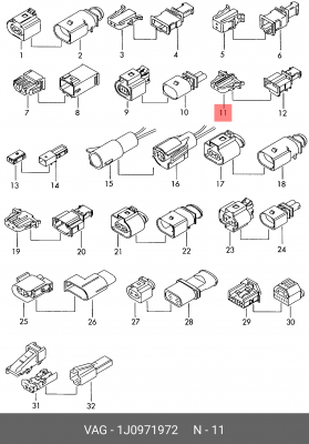 Разъем AUDI A1 (11-14) электрический (корпус) OE 1J0 971 972 VAG