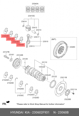 Вкладыши HYUNDAI Santa Fe (14-) (2.2) KIA Sorento (14-) (2.2) шатунные STD-B ком 230602F931 HYUNDAI KIA