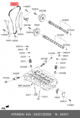 цепь ГРМ!\ Hyundai Elantra/ix35, KIA Sportage/Soul/Optima 2.0 13> 243212E000 HYUNDAI