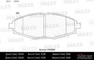 Колодки тормозные передние (без датчика) (Смесь Low-Metallic) DAEWOO NEXIA/LANOS E400006 MILES