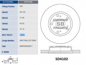 Диск тормозной передний HONDA CIVIC VII/VIII SD4102 SD4102 SANGSIN