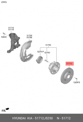 Диск тормозной HYUNDAI G70 передний (1шт.) OE 51712J5250 HYUNDAI KIA