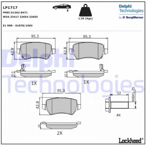LP1717 колодки дисковые з.\ Opel Astra 1.8-2.2DT/Zafira 2.2i/DTi 01> LP1717 DELPHI