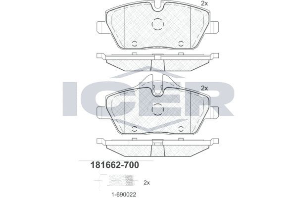 181662-700 колодки дисковые передние !\ BMW 1-Series E87 1.6i/1.8D 04># 181662-700 ICER