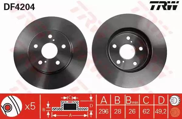 Диск тормозной передний TOYOTA CAMRY (V30) 2.4-3.0, PREVIA (_R3_) 2.4 DF4204 DF4204 TRW