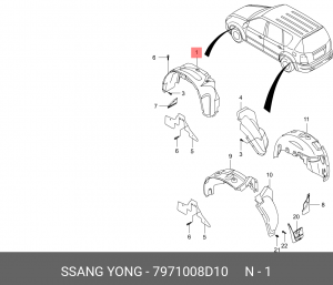 Подкрылок SSANGYONG Rexton (12-) (A/T) передний левый OE 7971008D10 SSANG YONG