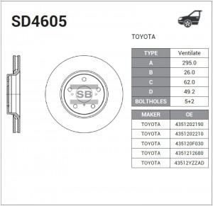 Диск тормозной Toyota Auris/Avensis/Corolla 1.6-2.0/2.0D-4D-2.2D 07 SD4605 SD4605 SANGSIN