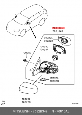 зеркало боковое! левое электрическое в сборе\ Mitsubishi Outlander GF 12> 7632B349 MITSUBISHI