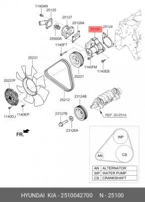 Насос водяной HYUNDAI Porter дв.D4BF OE 25100-42700 HYUNDAI KIA