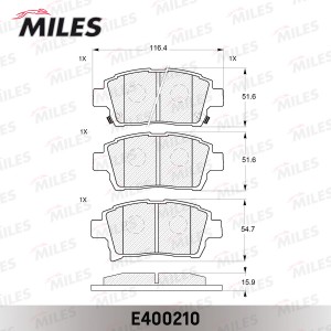 Колодки тормозные передние (без датчика) (Смесь Low-Metallic) (TOYOTA COROLLA E1 E400210 MILES