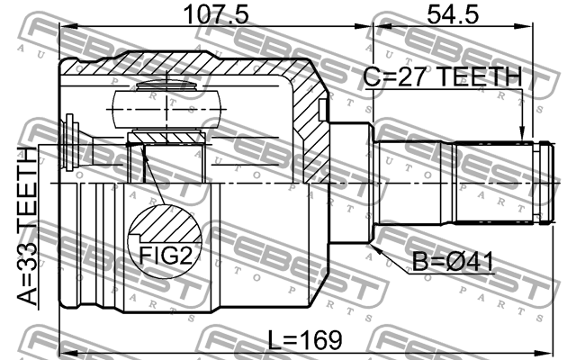 ШРУС внутренний HYUNDAI Tucson (04-) (4WD) левый FEBEST 1211-TUC4WDLH FEBEST