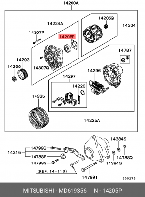 подшипник генератора!\ Mitsubishi Galant/Lancer/Libero/Outlander 91> MD619356 MITSUBISHI