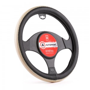 Оплетка руля (M) 37-39см черно-бежевая экокожа прострочка по ободу AUTOPROFI AP1931BKBEM AUTOPROFI